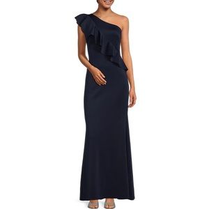 Sleeveless One Shoulder Ruffle Gown